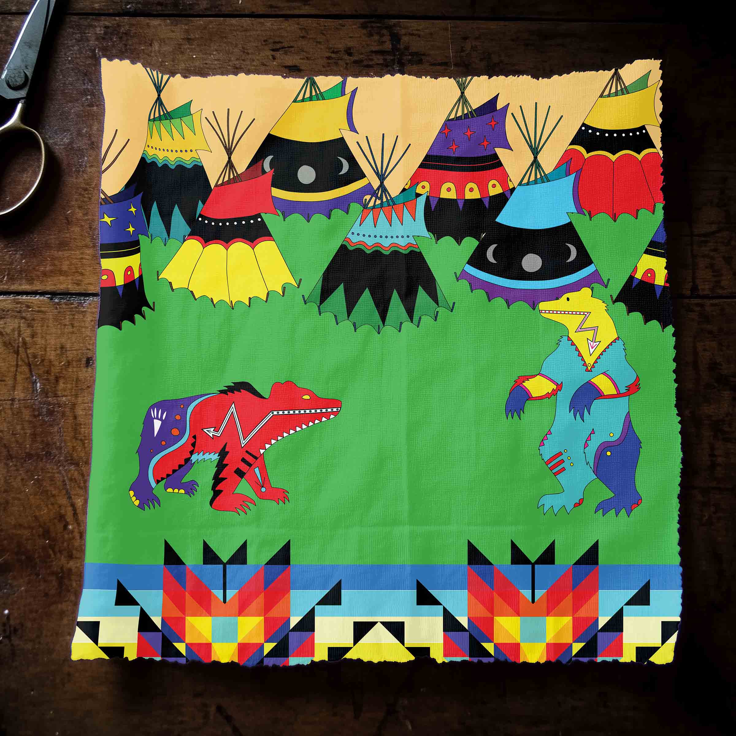 Bear Medicine Turquoise 42 inch Cotton Poplin Pre Order