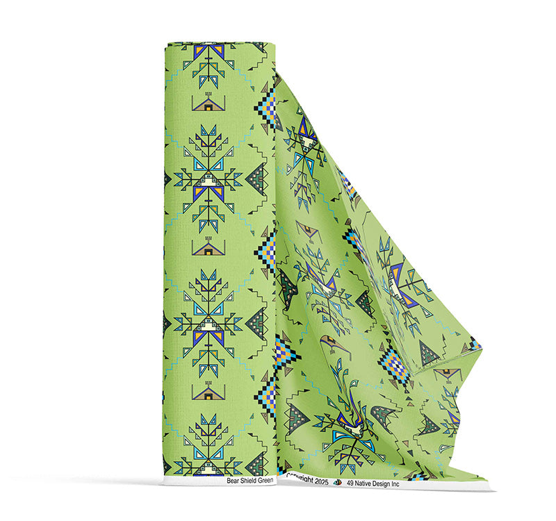 Bear Shield Green Satin Fabric By the Yard Pre Order