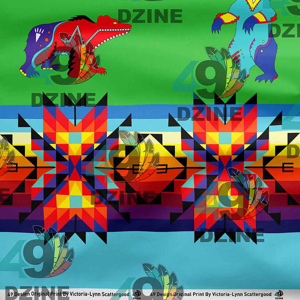 Bear Medicine Turquoise Satin Fabric By the Yard Pre Order