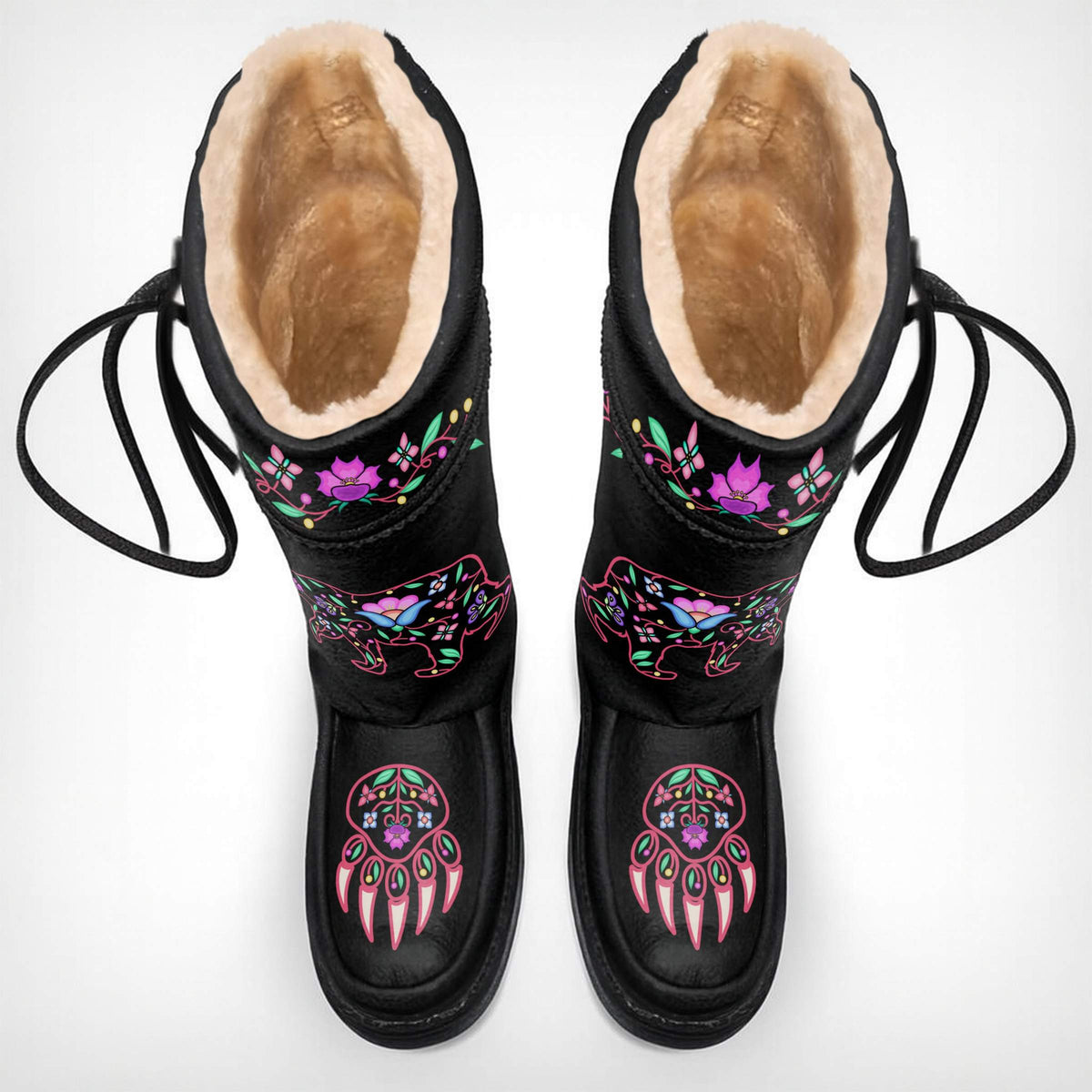 Bear Floral Black Real Leather MocLux Tall