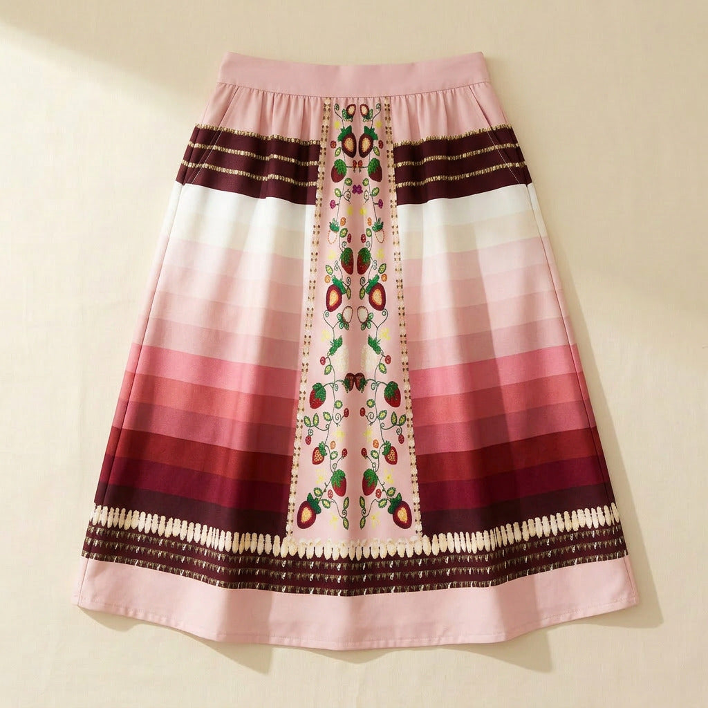 Berry Rites Pink 2 Elastic Waist Pocket Midi Skirt