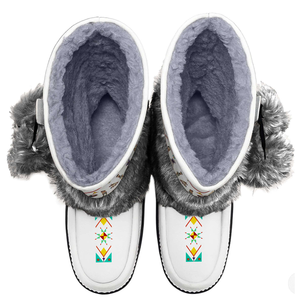 Blackfoot Line White Real Leather MocLux Calf with Grey Fur