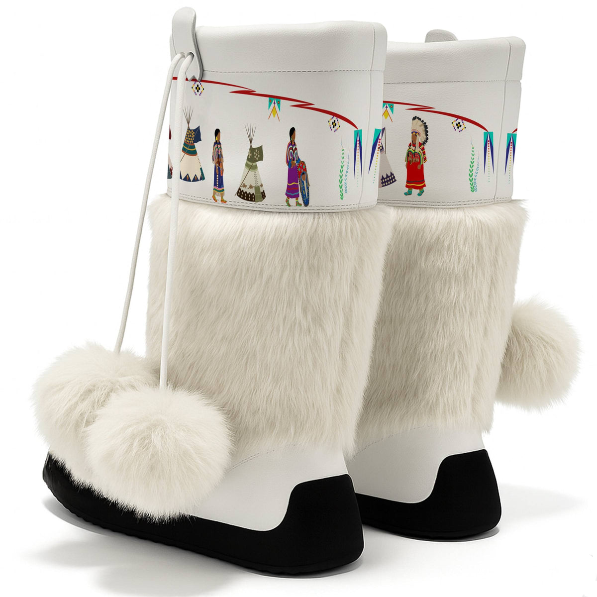 Blackfoot Line White Real Leather MocLux Calf with White Fur