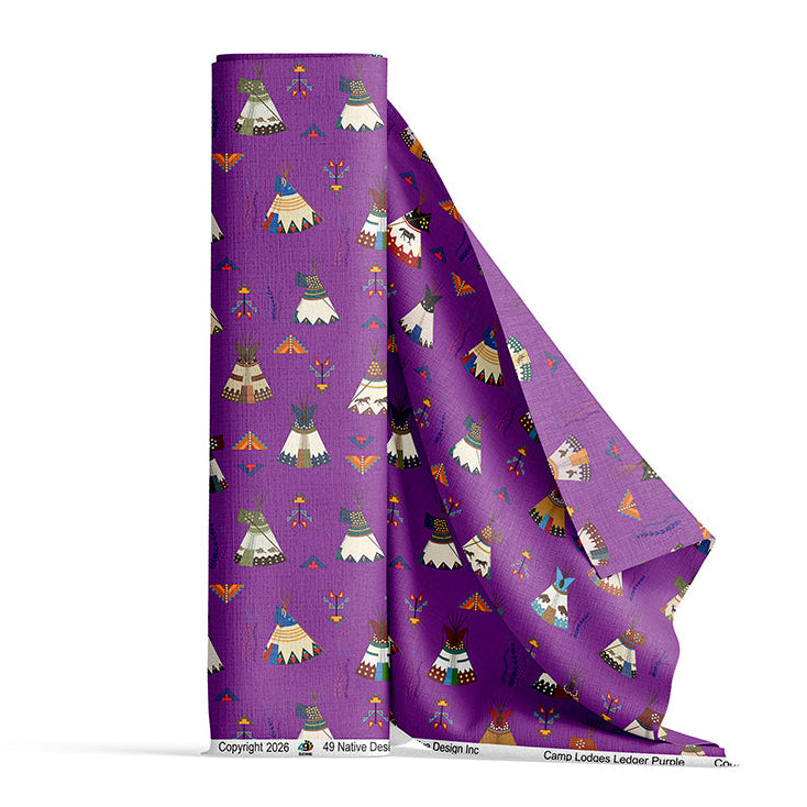 Camp Lodges Ledger Purple 42 Inch Cotton Poplin Pre Order