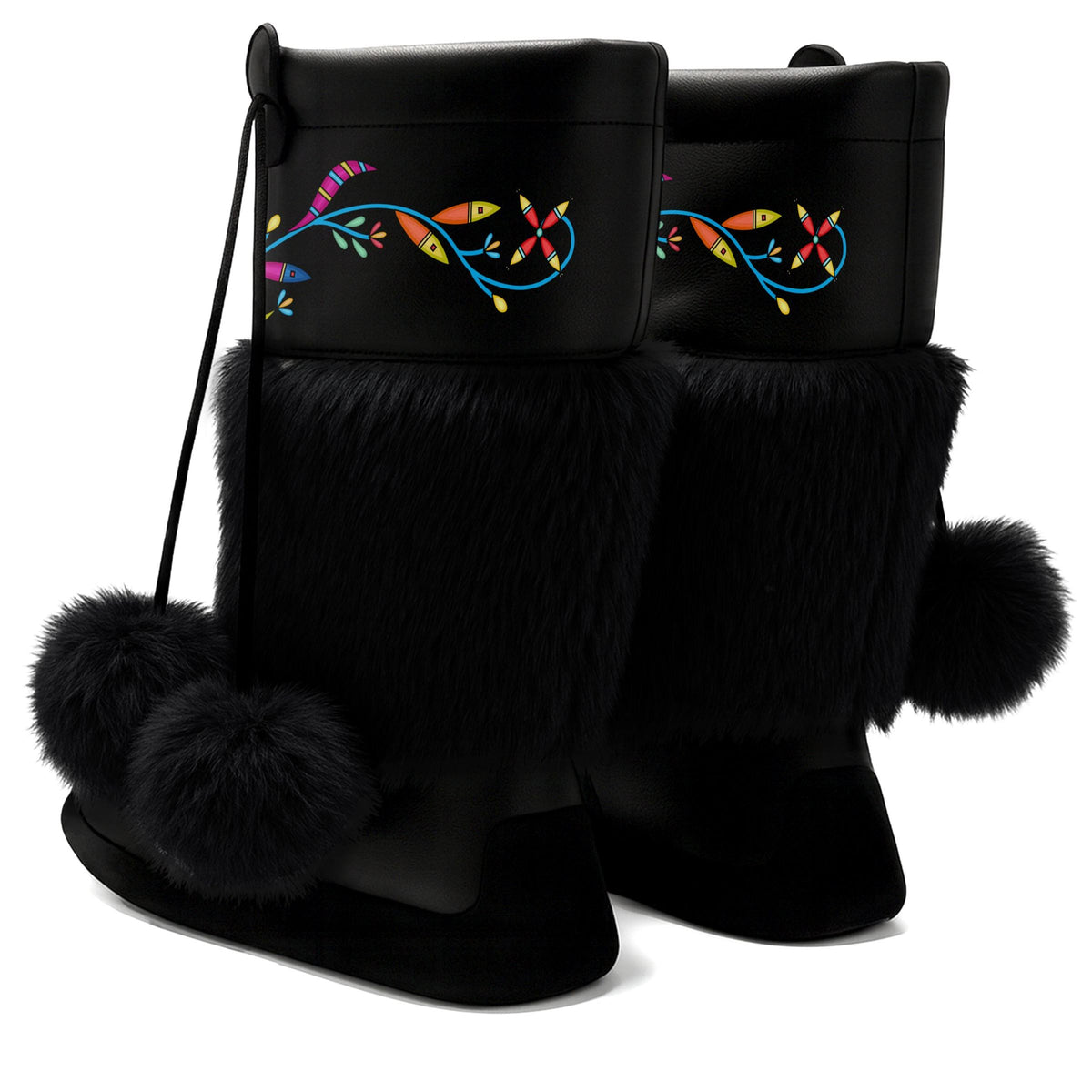 Cradle Creek Radiance Black Real Leather MocLux Calf with Black Fur