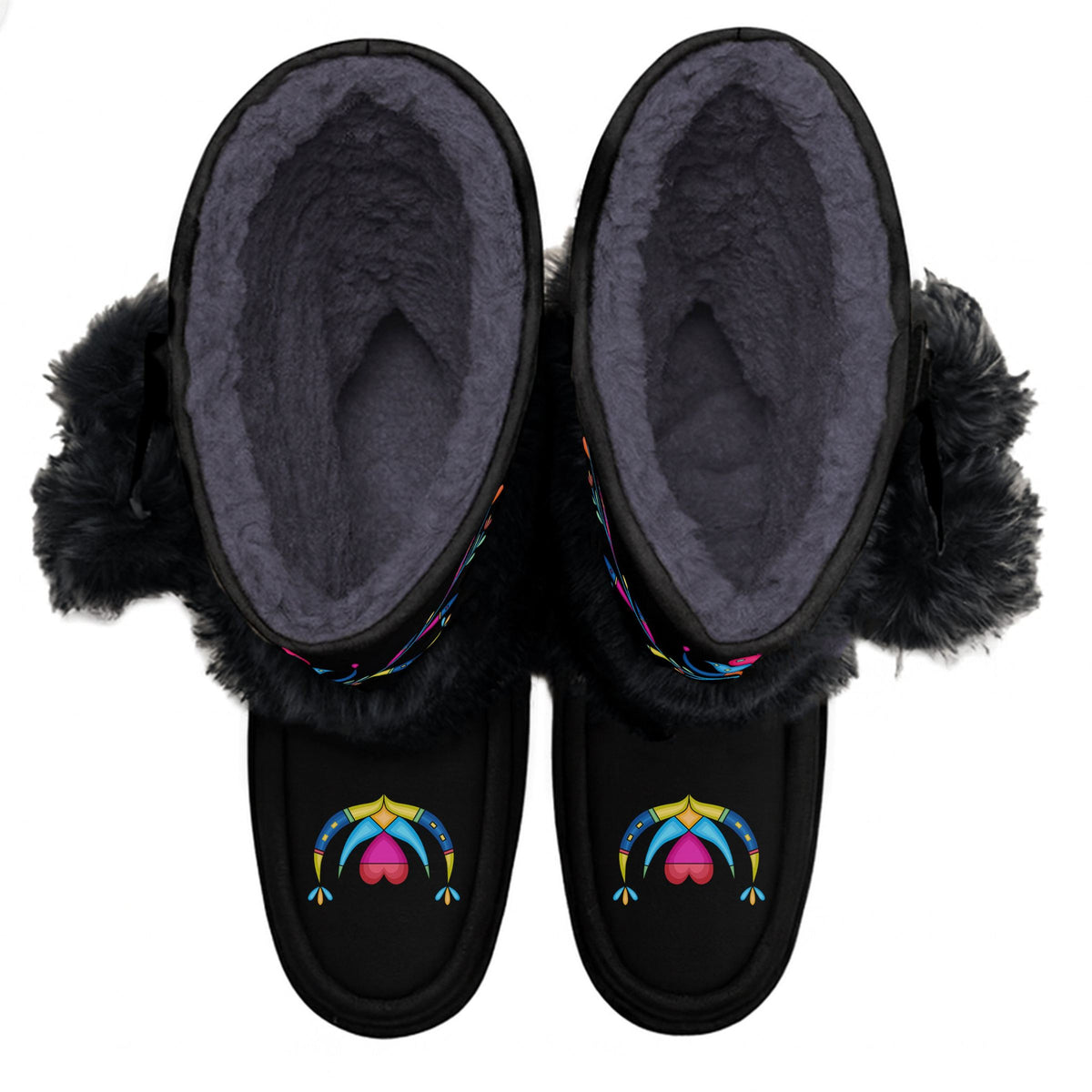 Cradle Creek Radiance Black Real Leather MocLux Calf with Black Fur