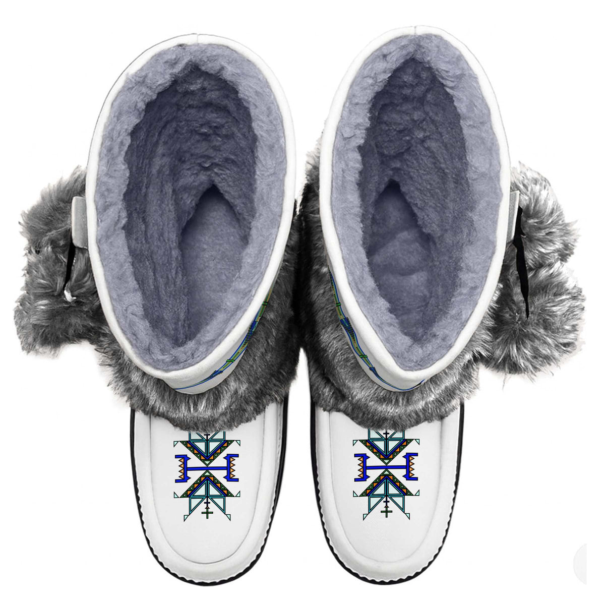 Eagle Strike White Real Leather MocLux Calf with Grey Fur
