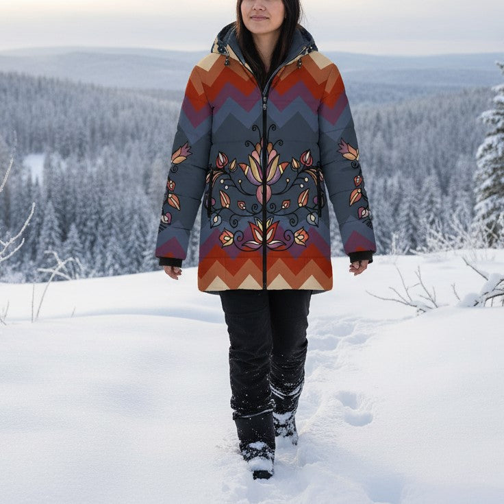 Ember Blossom Women's Hooded Puffer Coat