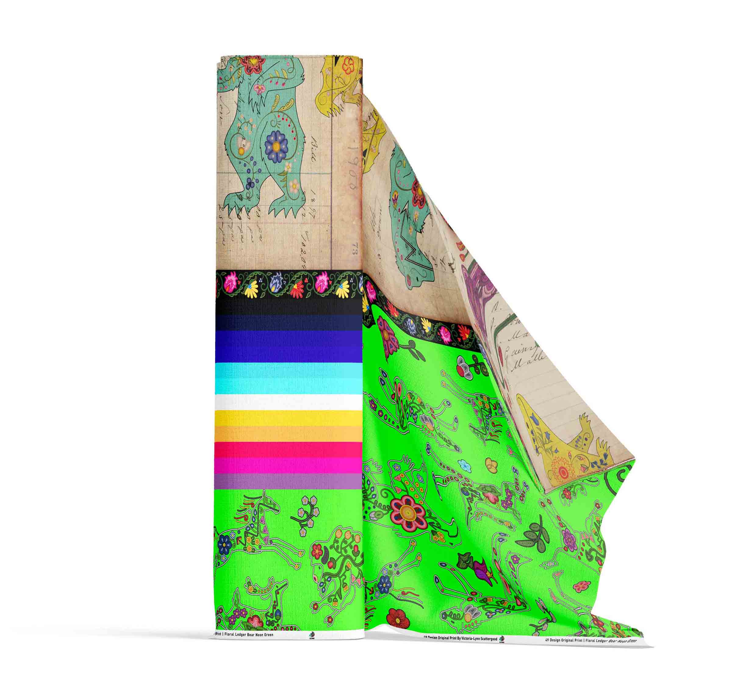 Floral Ledger Bear Neon Green 42 Inch Cotton Poplin Pre Order