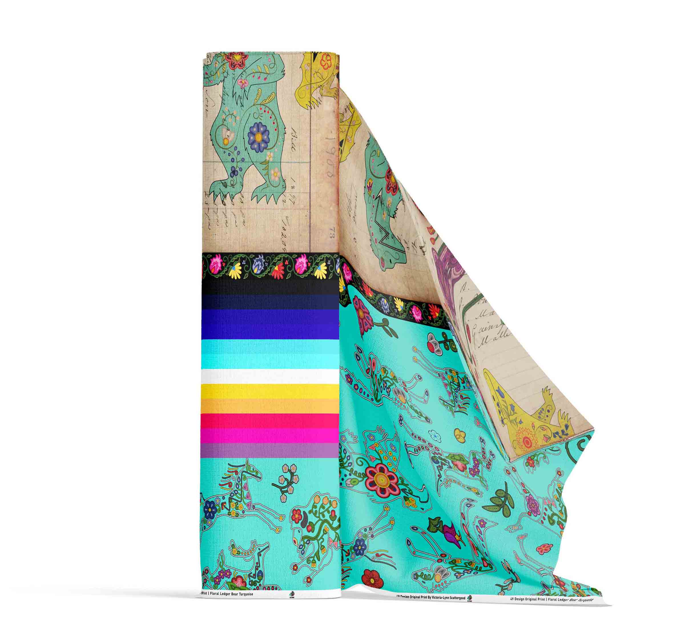 Floral Ledger Bear Turquoise 42 Inch Cotton Poplin Pre Order