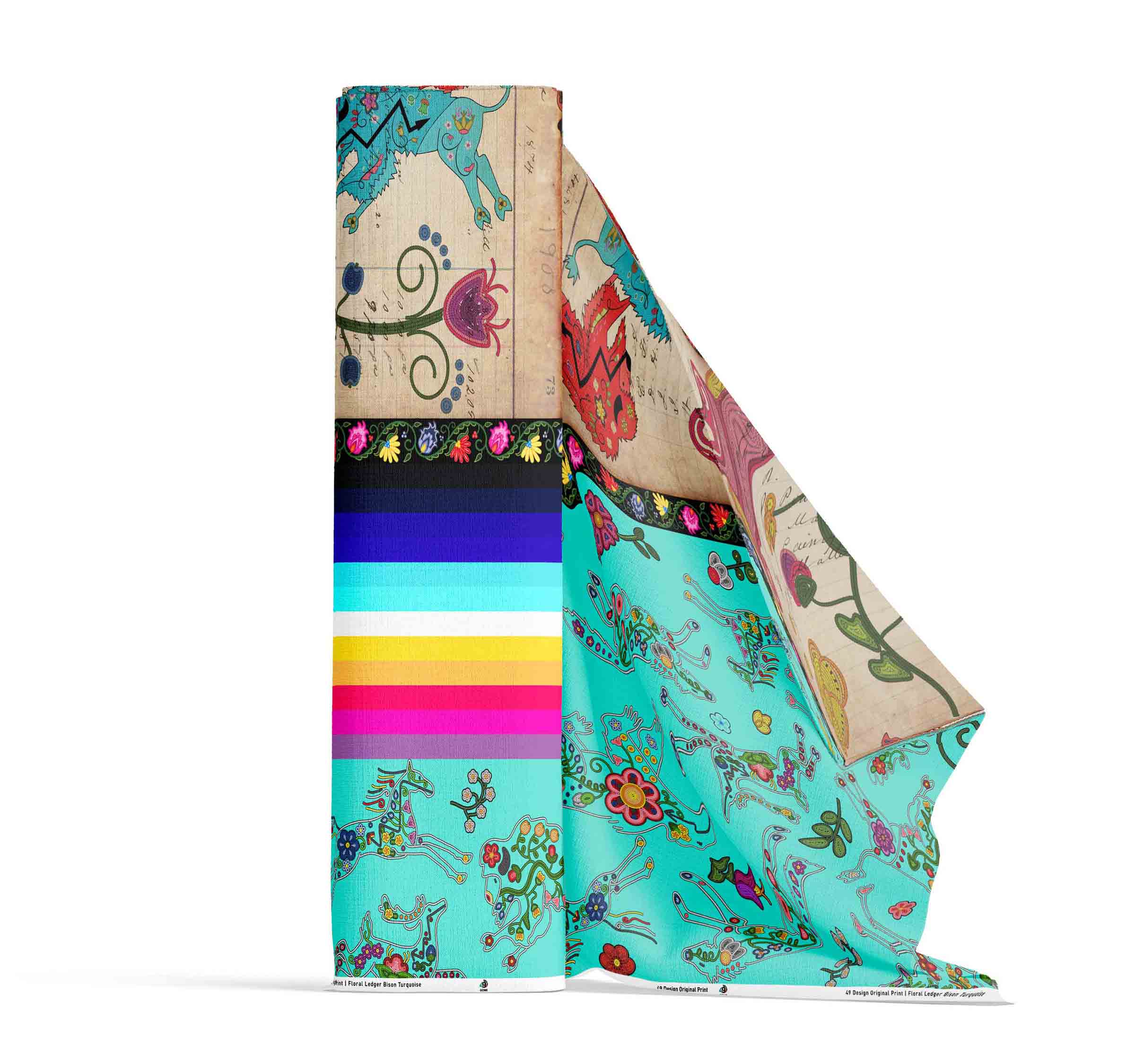 Floral Ledger Bison Turquoise 42 Inch Cotton Poplin Pre Order