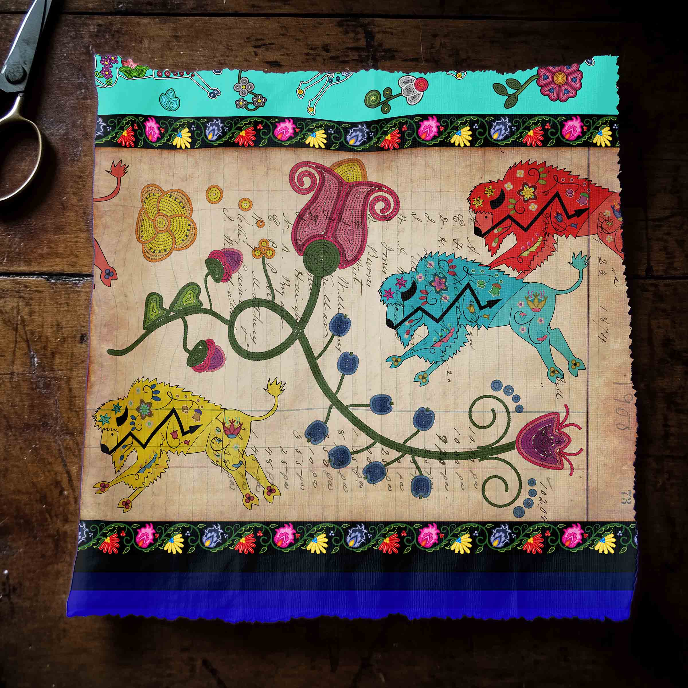 Floral Ledger Bison Turquoise 42 Inch Cotton Poplin Pre Order