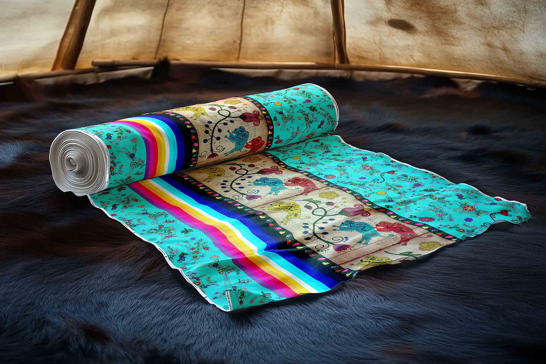 Floral Ledger Bison Turquoise 42 Inch Cotton Poplin Pre Order