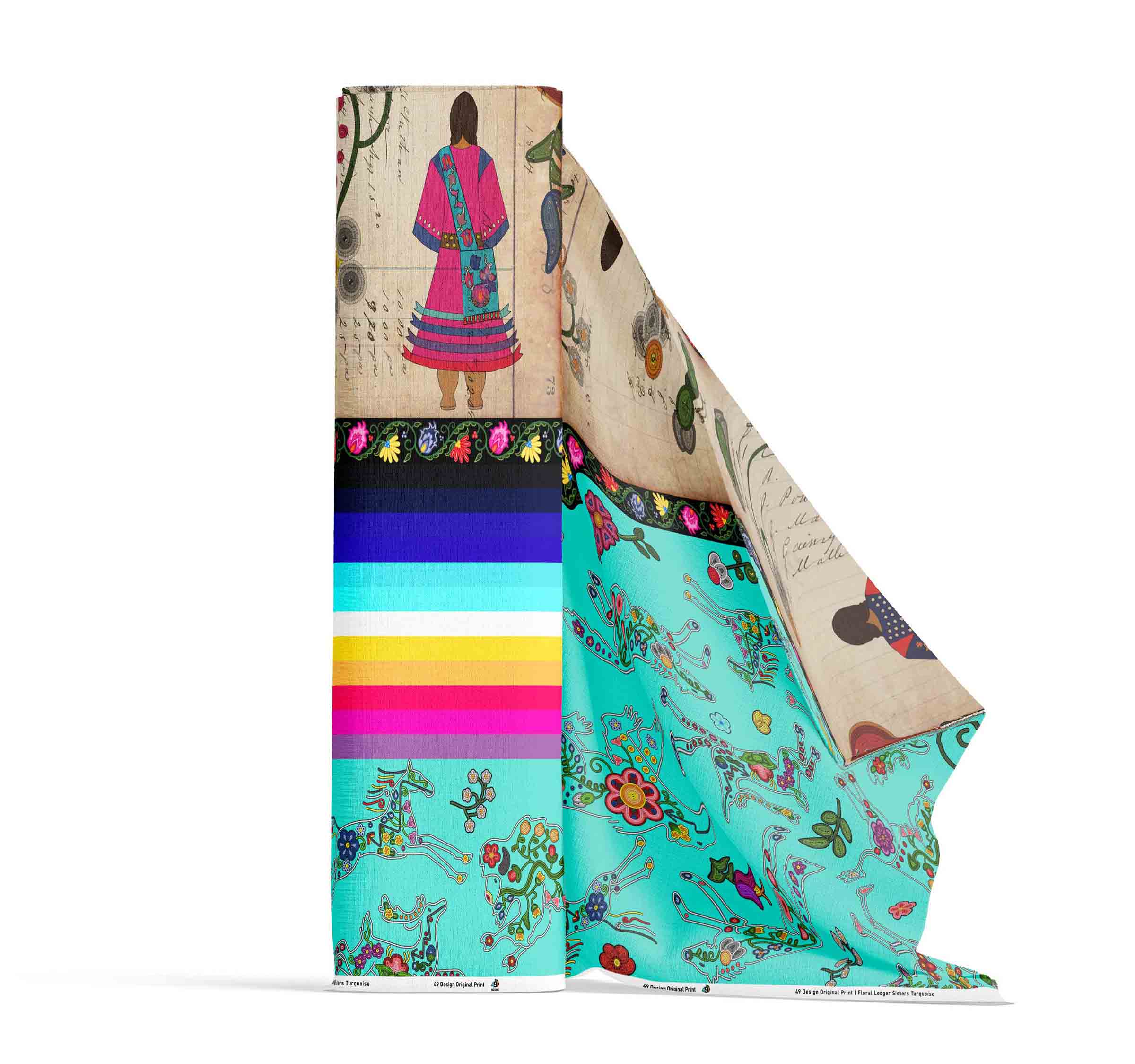 Floral Ledger Sisters Turquoise 42 Inch Cotton Poplin Pre Order