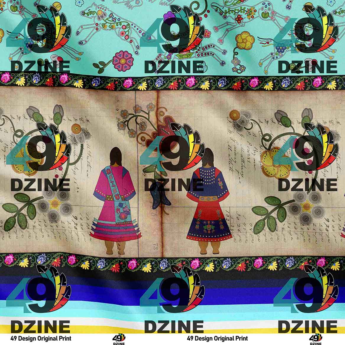 Floral Ledger Sisters Turquoise 42 Inch Cotton Poplin Pre Order