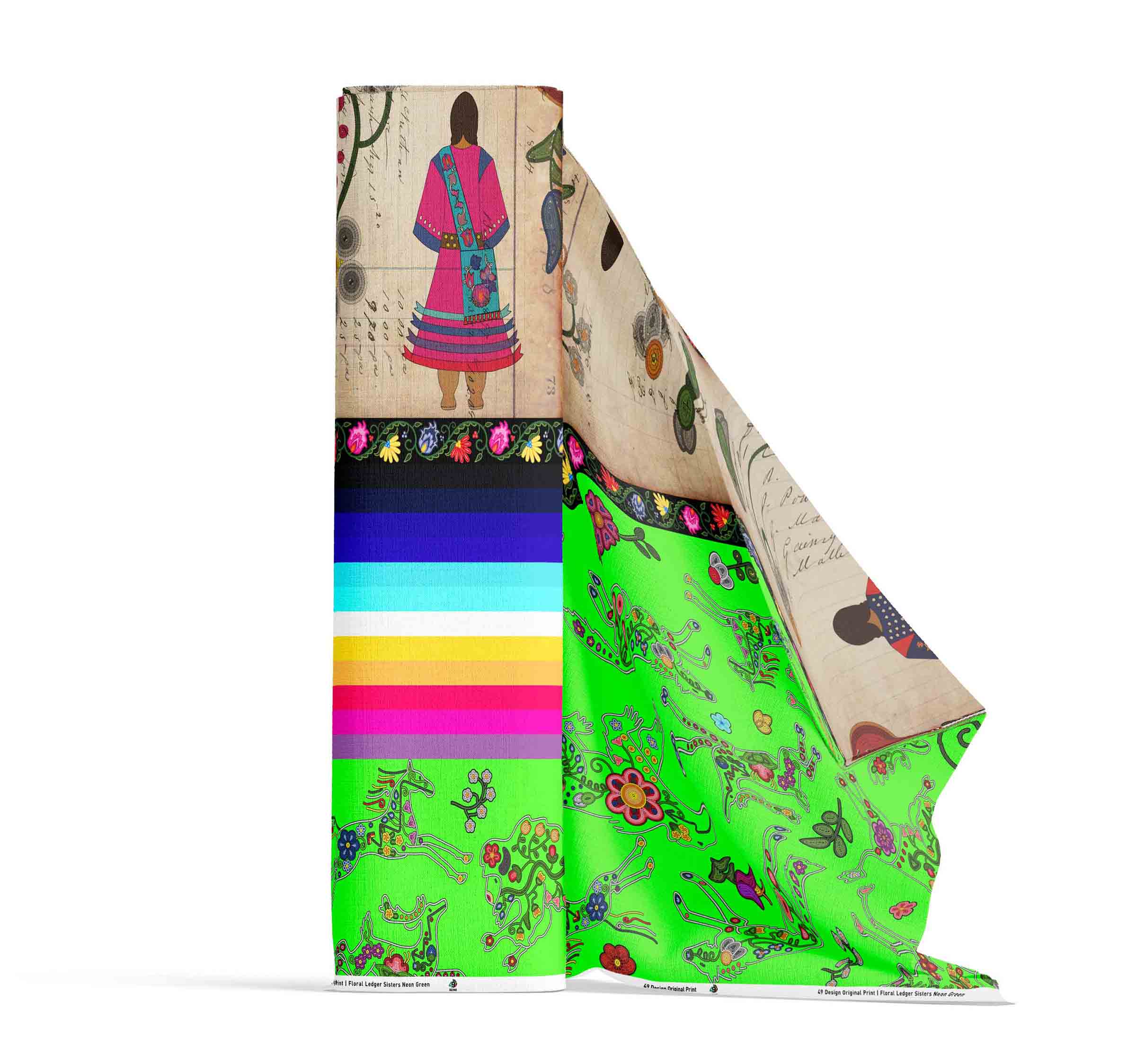 Floral Ledger Sisters Neon Green 42 Inch Cotton Poplin Pre Order