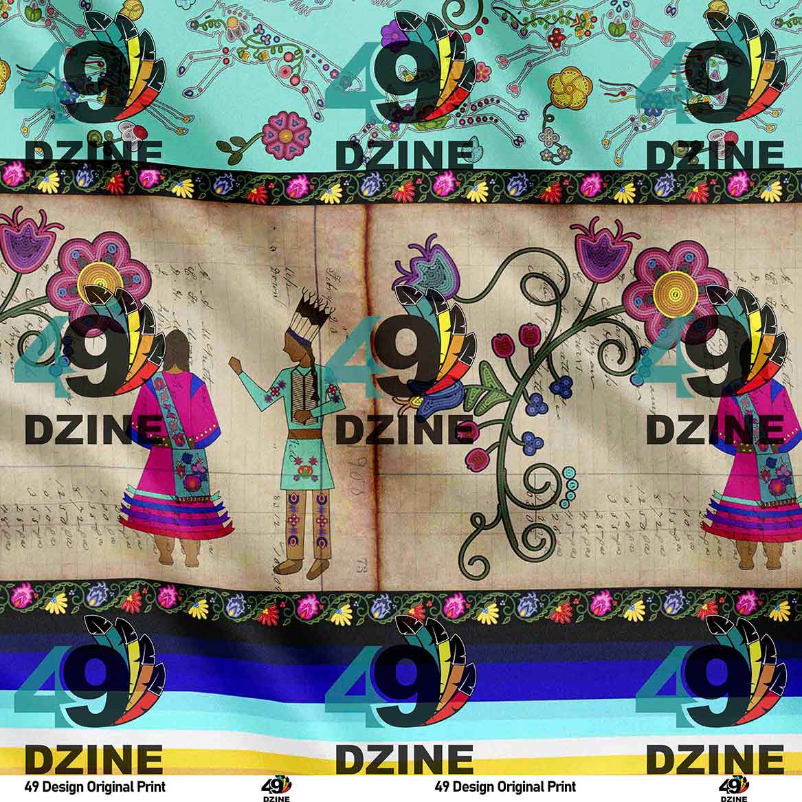 Floral Ledger Sweethearts Turquoise 42 Inch Cotton Poplin Pre Order