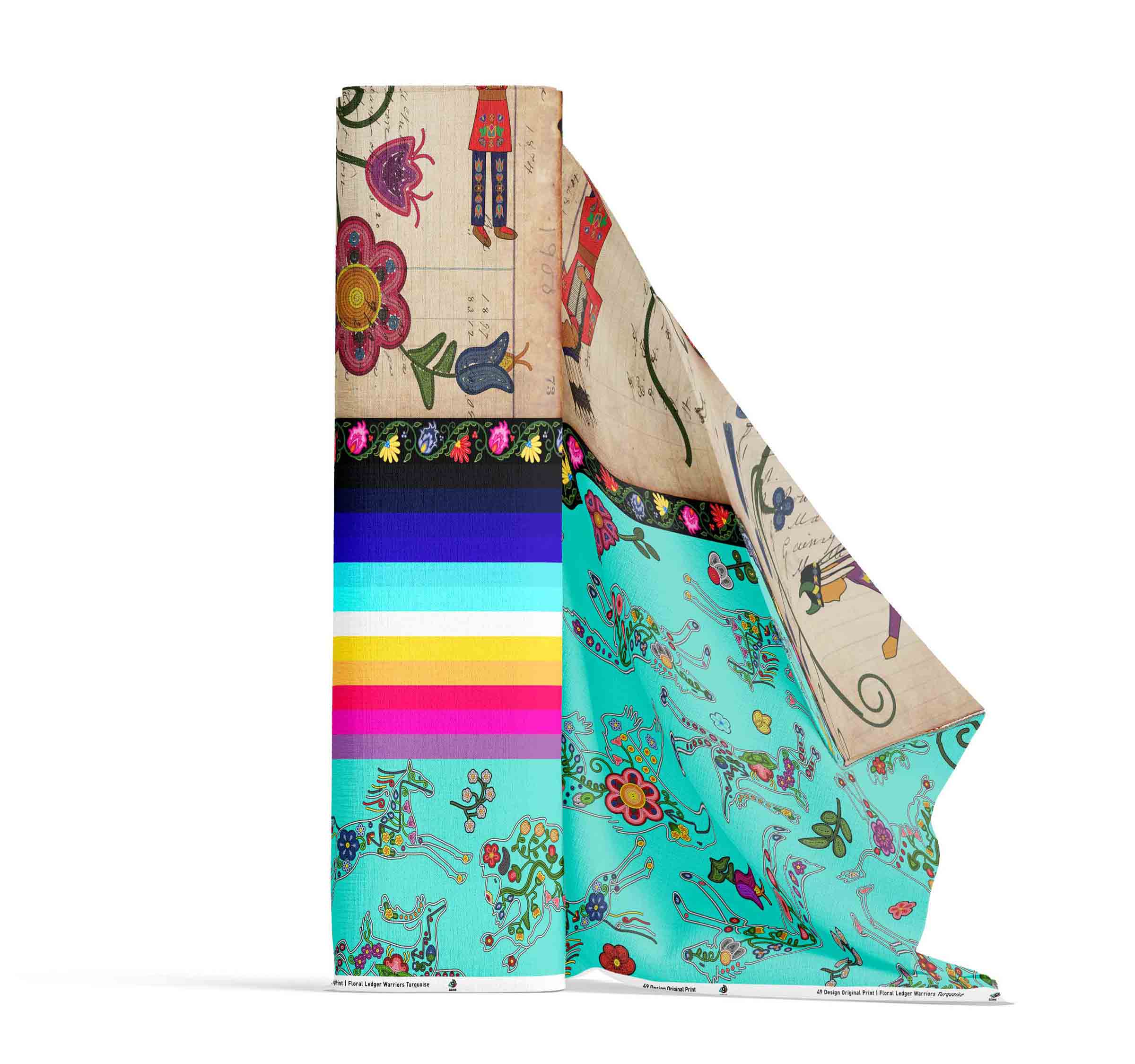 Floral Ledger Warriors Turquoise 42 Inch Cotton Poplin Pre Order