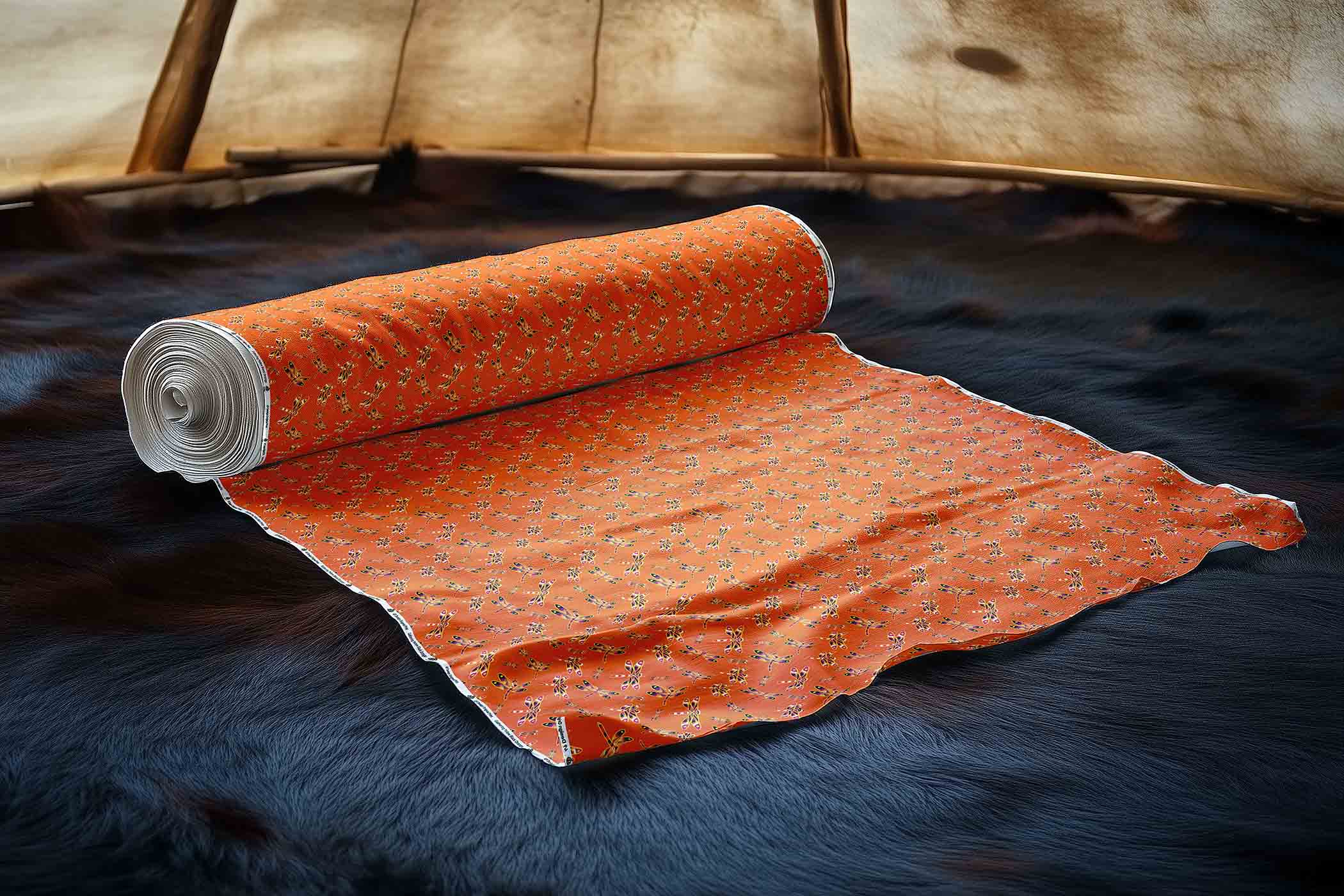 Gathering Yellow Black Orange 42 Inch Cotton Poplin Pre Order