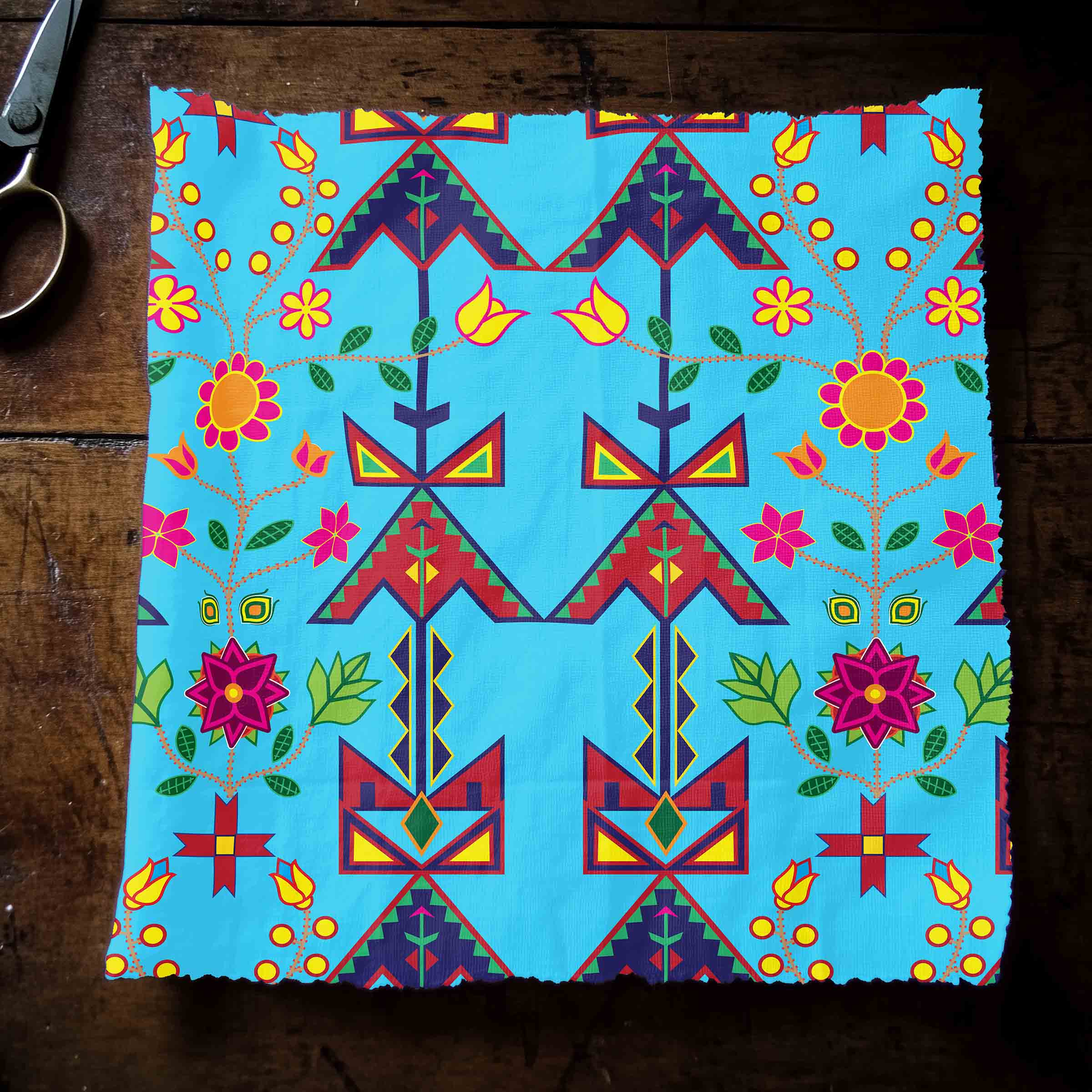 Geometric Floral Spring Sky Blue 42 inch Cotton Poplin Pre Order