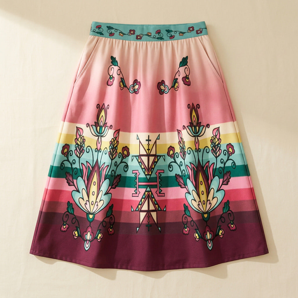 Golden Harvest Bloom Elastic Waist Pocket Midi Skirt