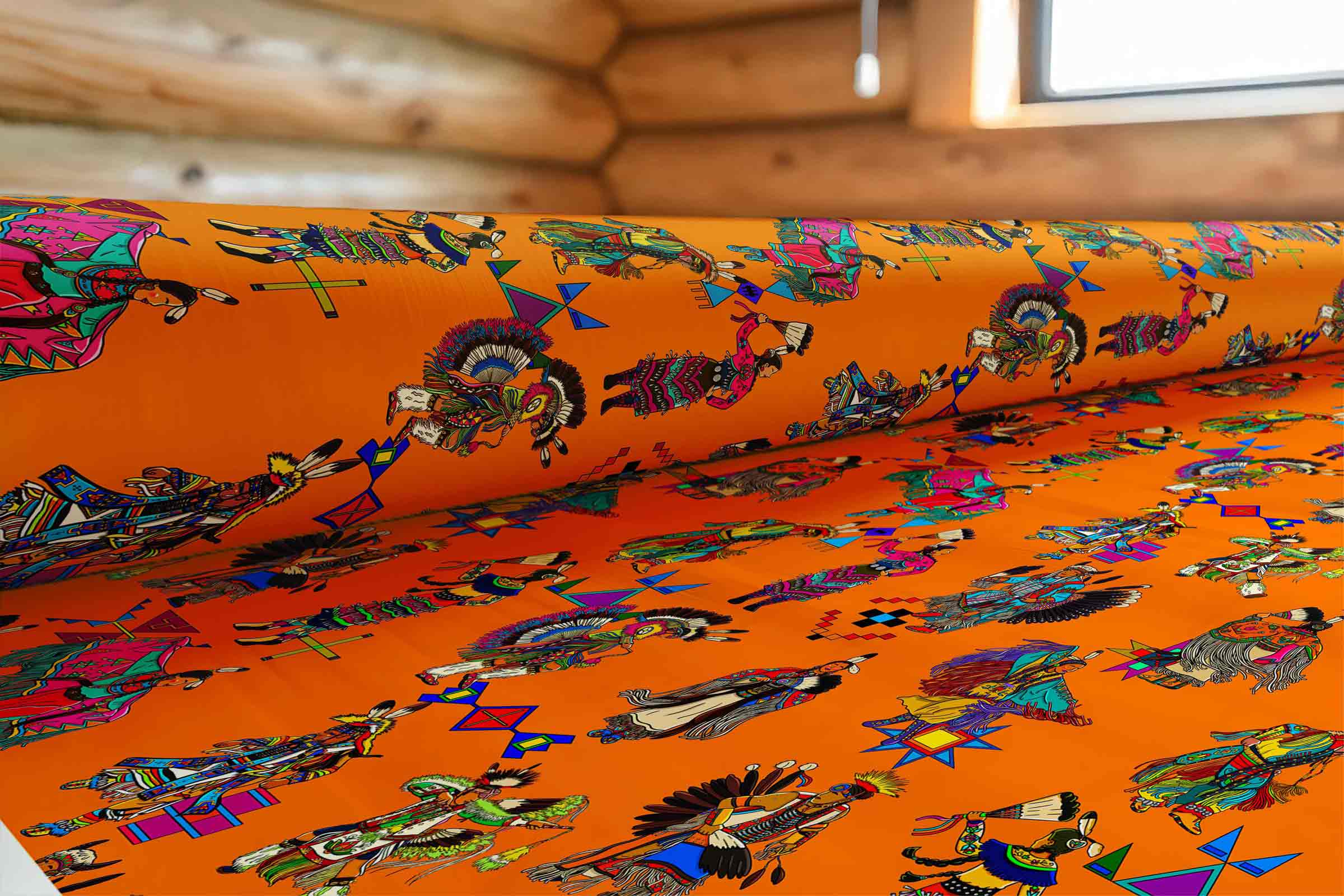 Grand Entry Dancers Orange Large 42 Inch Cotton Poplin Pre Order