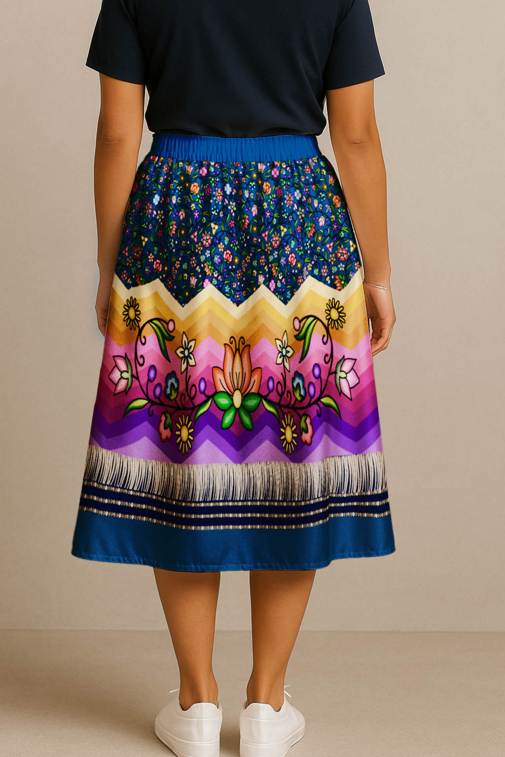 Grandmother Legacy Dark Blue 3 Elastic Waist Pocket Midi Skirt