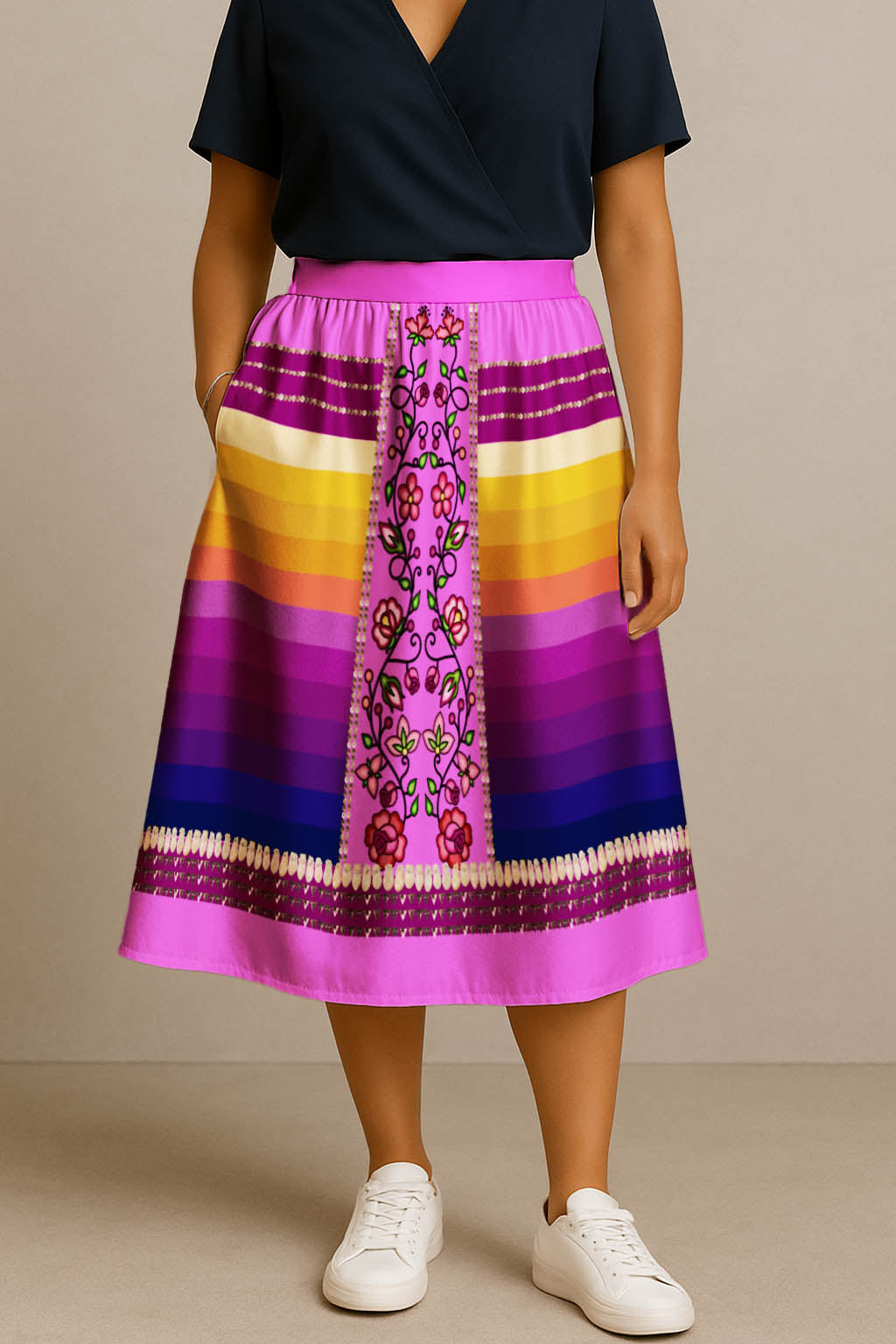 Grandmother Legacy Magenta 2 Elastic Waist Pocket Midi Skirt