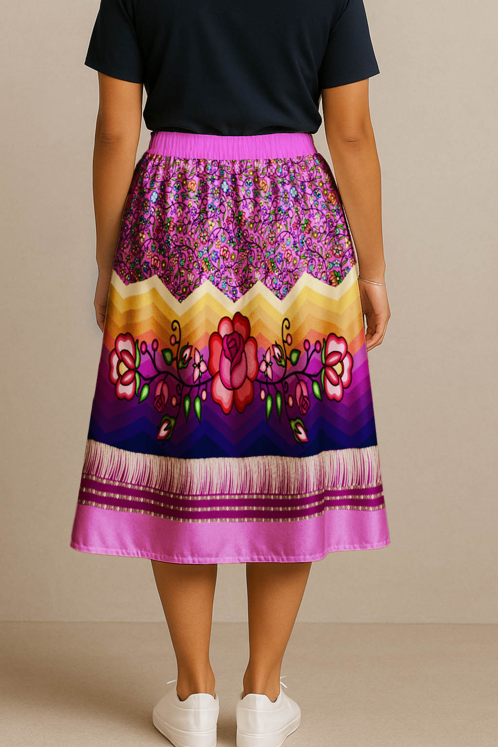 Grandmother Legacy Magenta 3 Elastic Waist Pocket Midi Skirt