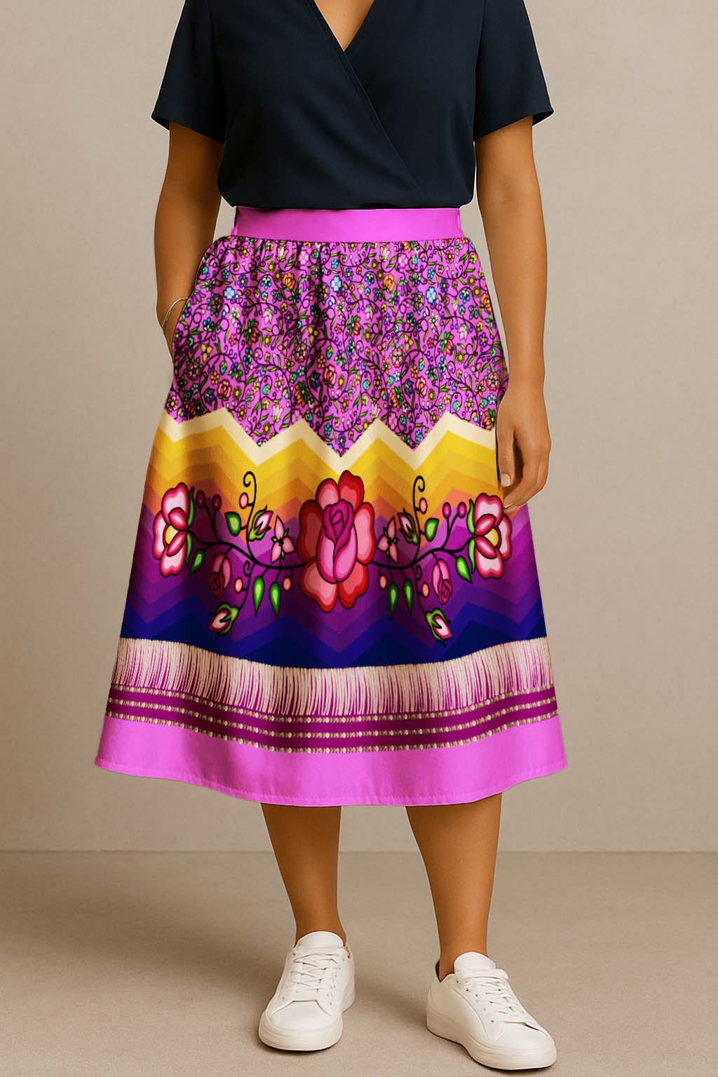 Grandmother Legacy Magenta 3 Elastic Waist Pocket Midi Skirt