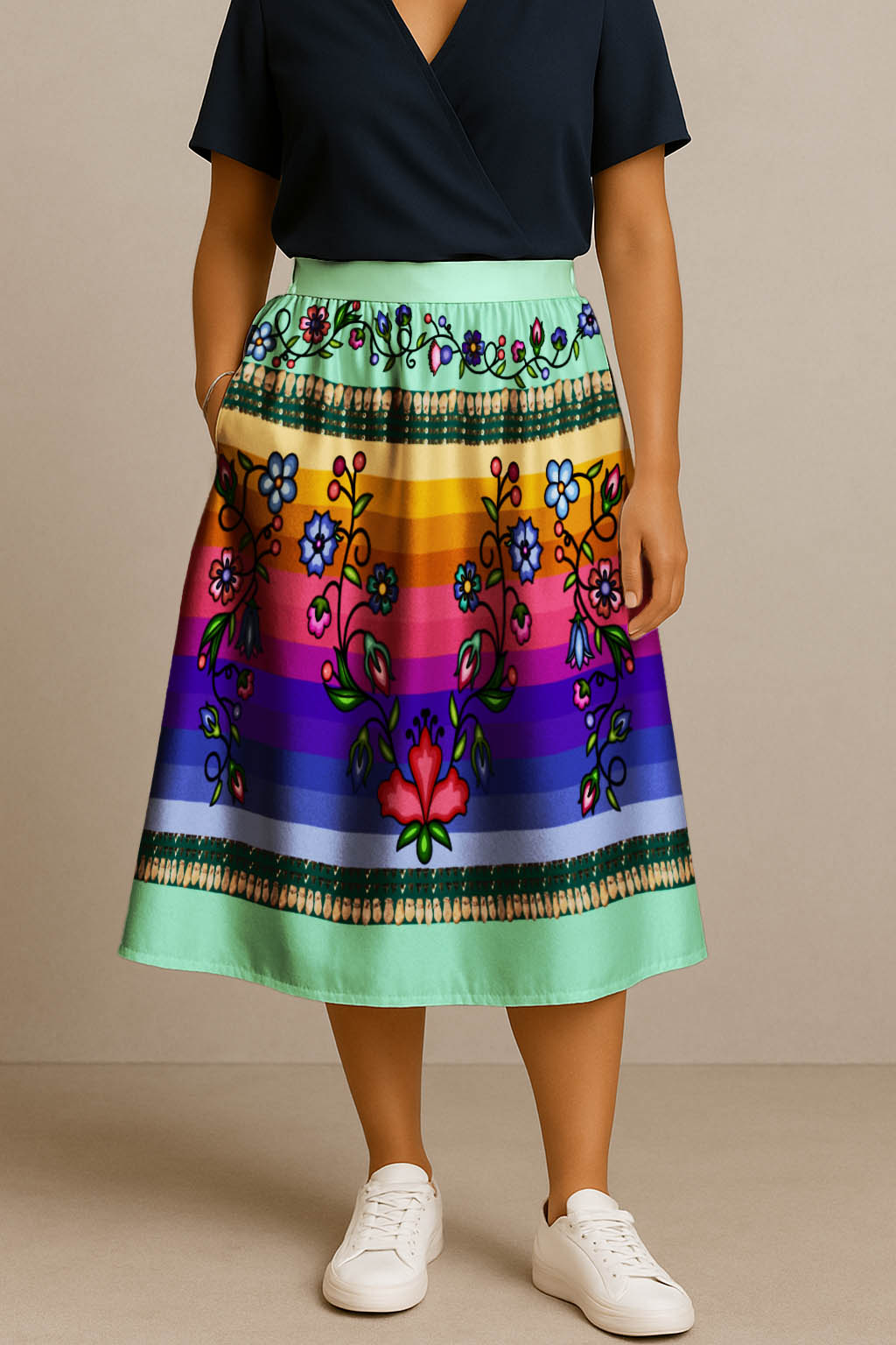 Grandmother Legacy Mint 1 Elastic Waist Pocket Midi Skirt