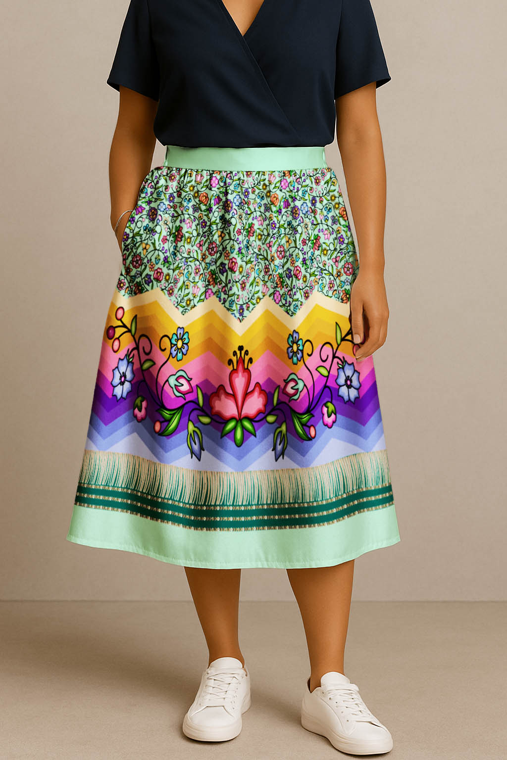 Grandmother Legacy Mint 3 Elastic Waist Pocket Midi Skirt