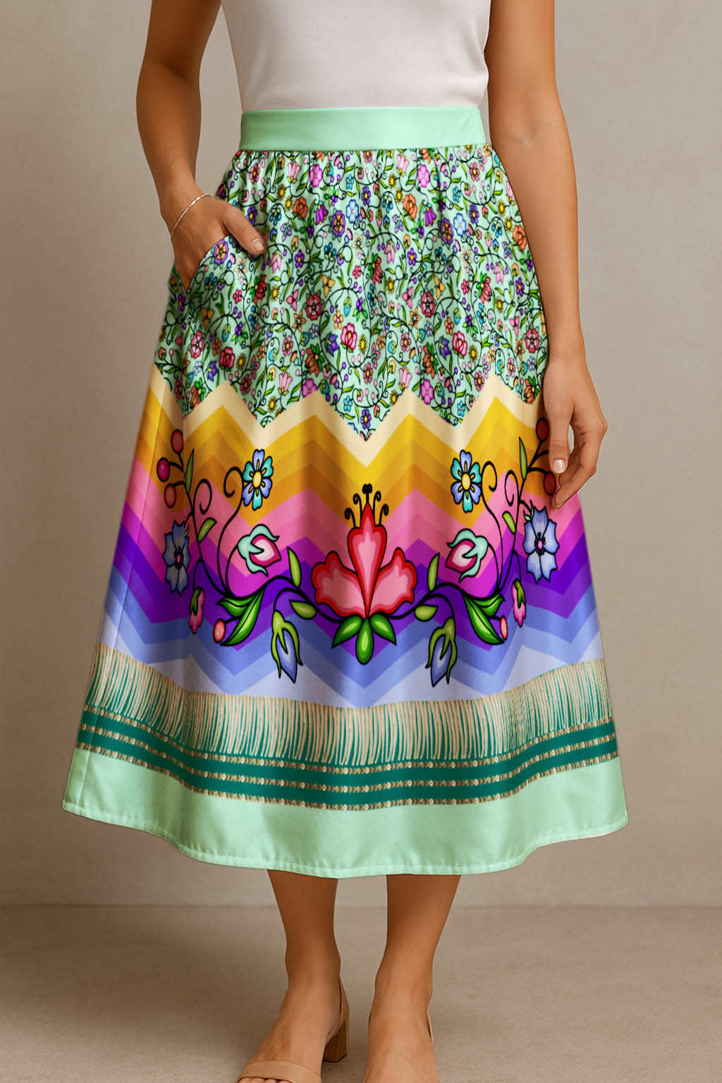Grandmother Legacy Mint 3 Elastic Waist Pocket Midi Skirt