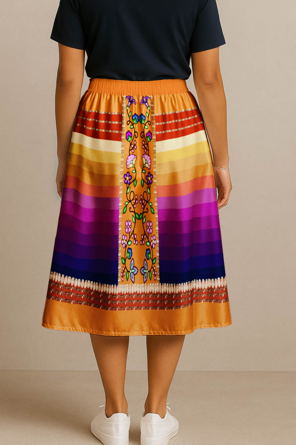 Grandmother Legacy Orange 2 Elastic Waist Pocket Midi Skirt