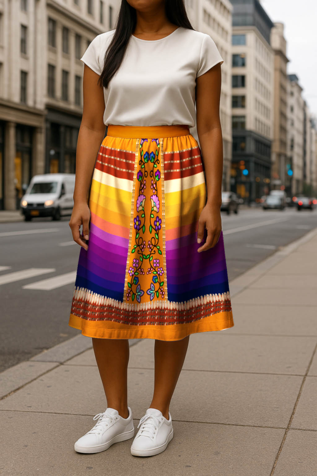 Grandmother Legacy Orange 2 Elastic Waist Pocket Midi Skirt