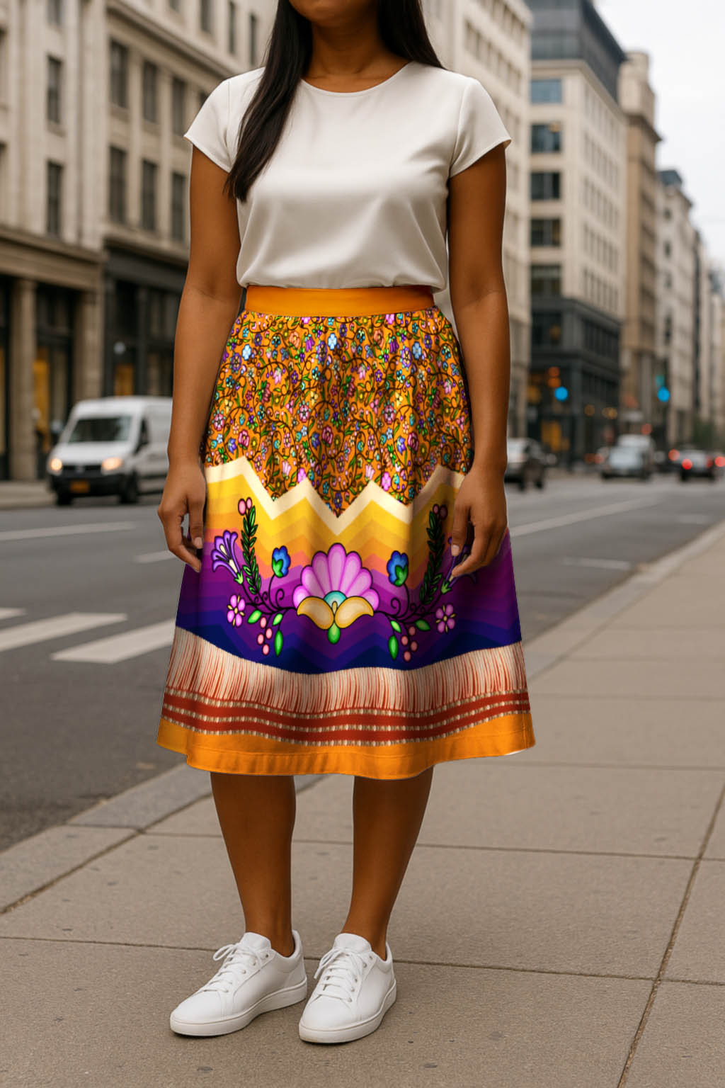 Grandmother Legacy Orange 3 Elastic Waist Pocket Midi Skirt
