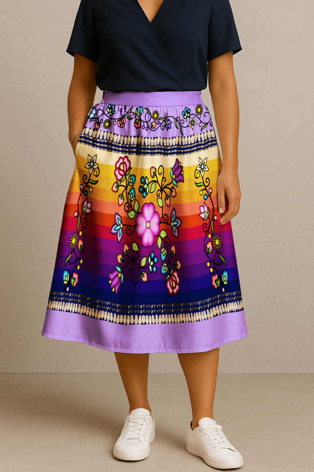 Grandmother Legacy Purple 1 Elastic Waist Pocket Midi Skirt