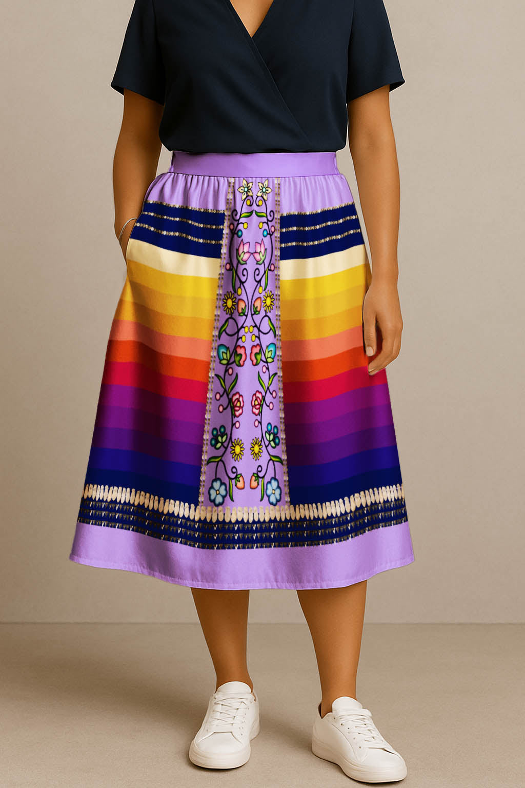 Grandmother Legacy Purple 2 Elastic Waist Pocket Midi Skirt