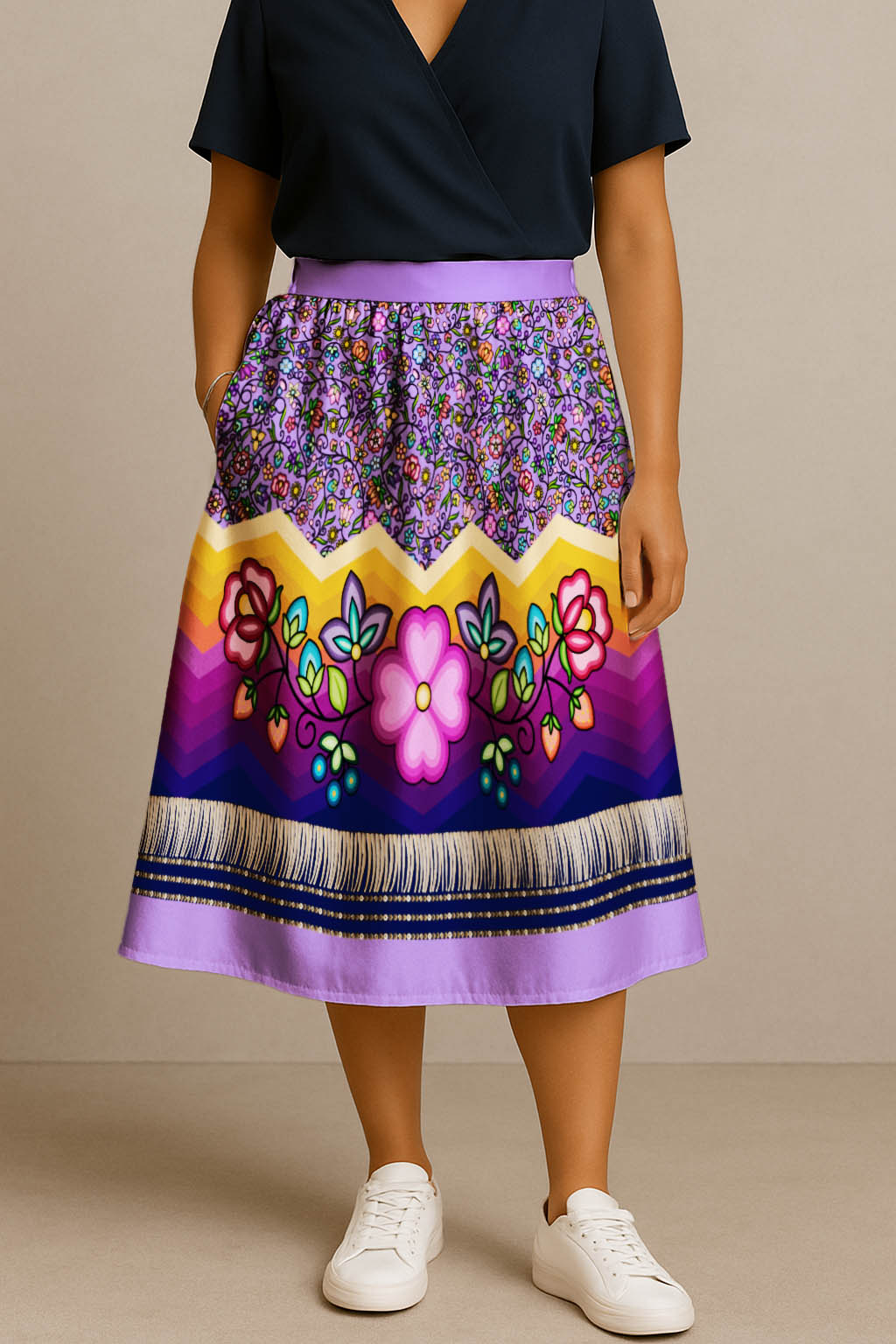 Grandmother Legacy Purple 3 Elastic Waist Pocket Midi Skirt