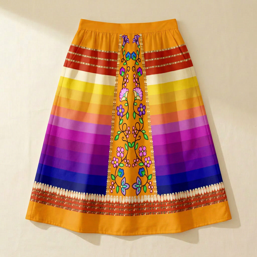 Grandmother Legacy Orange 2 Elastic Waist Pocket Midi Skirt