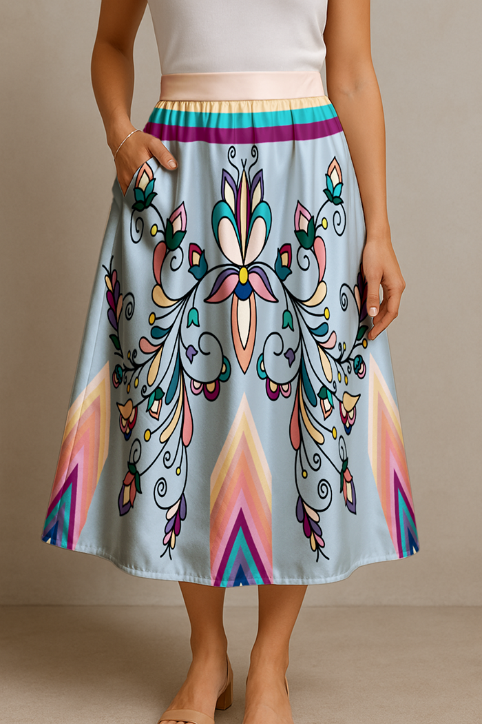 Guardian Petals Pastel Elastic Waist Pocket Midi Skirt