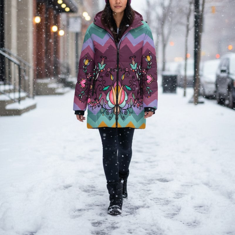 Harvest Hearth Floral Women's Hooded Puffer Coat