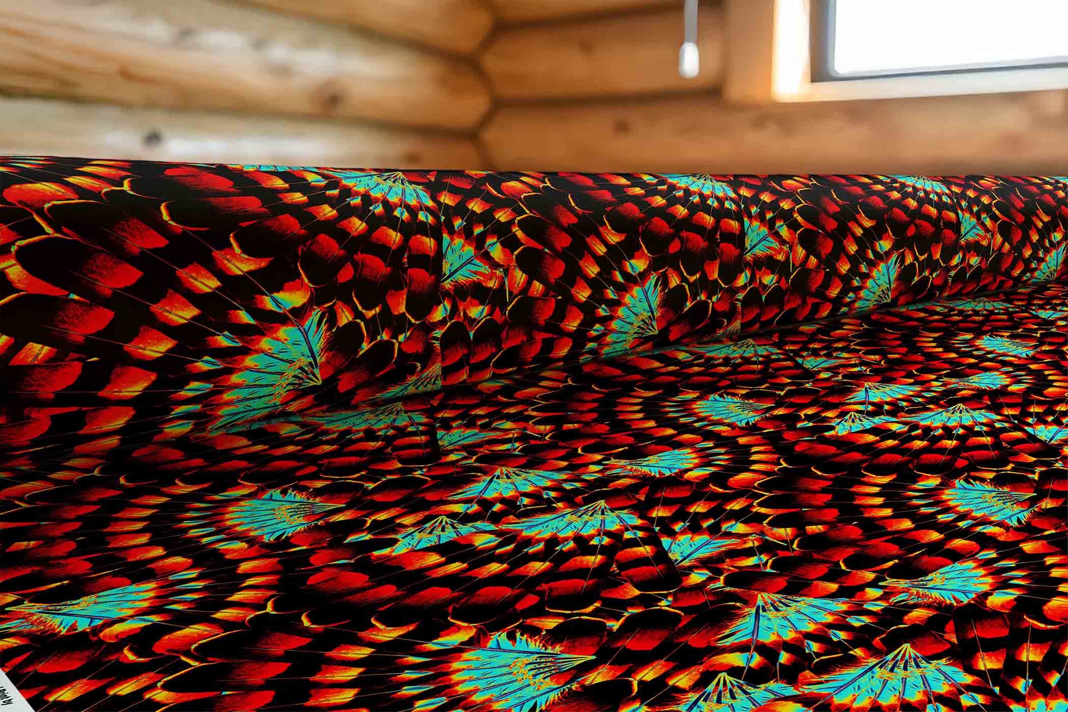 Hawk Feathers Fire and Turquoise 42 Inch Cotton Poplin Pre Order