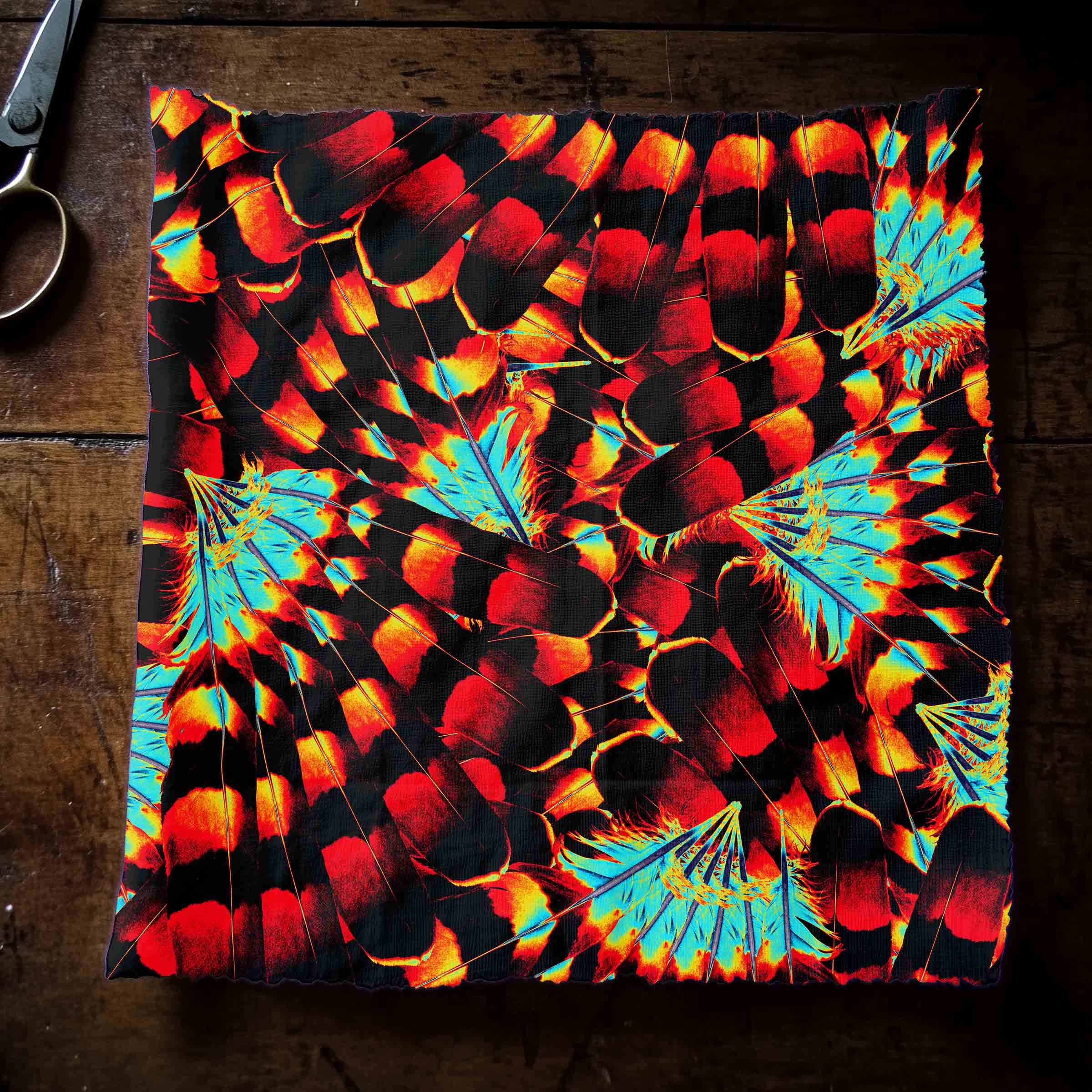 Hawk Feathers Fire and Turquoise 42 Inch Cotton Poplin Pre Order