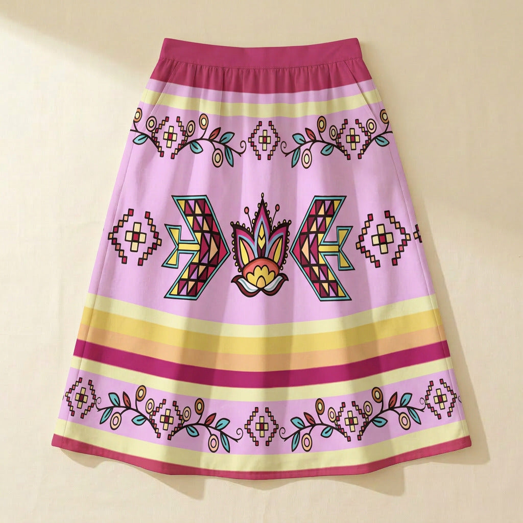 Heart of the Pattern Bright Elastic Waist Pocket Midi Skirt