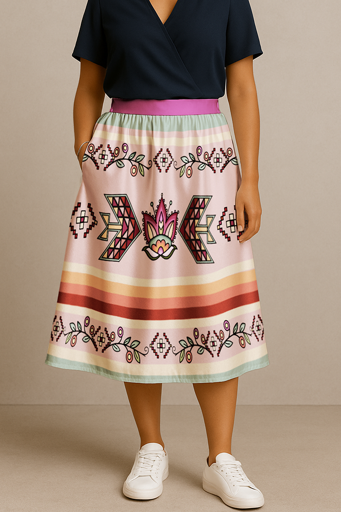 Heart of the Pattern Pastel Elastic Waist Pocket Midi Skirt