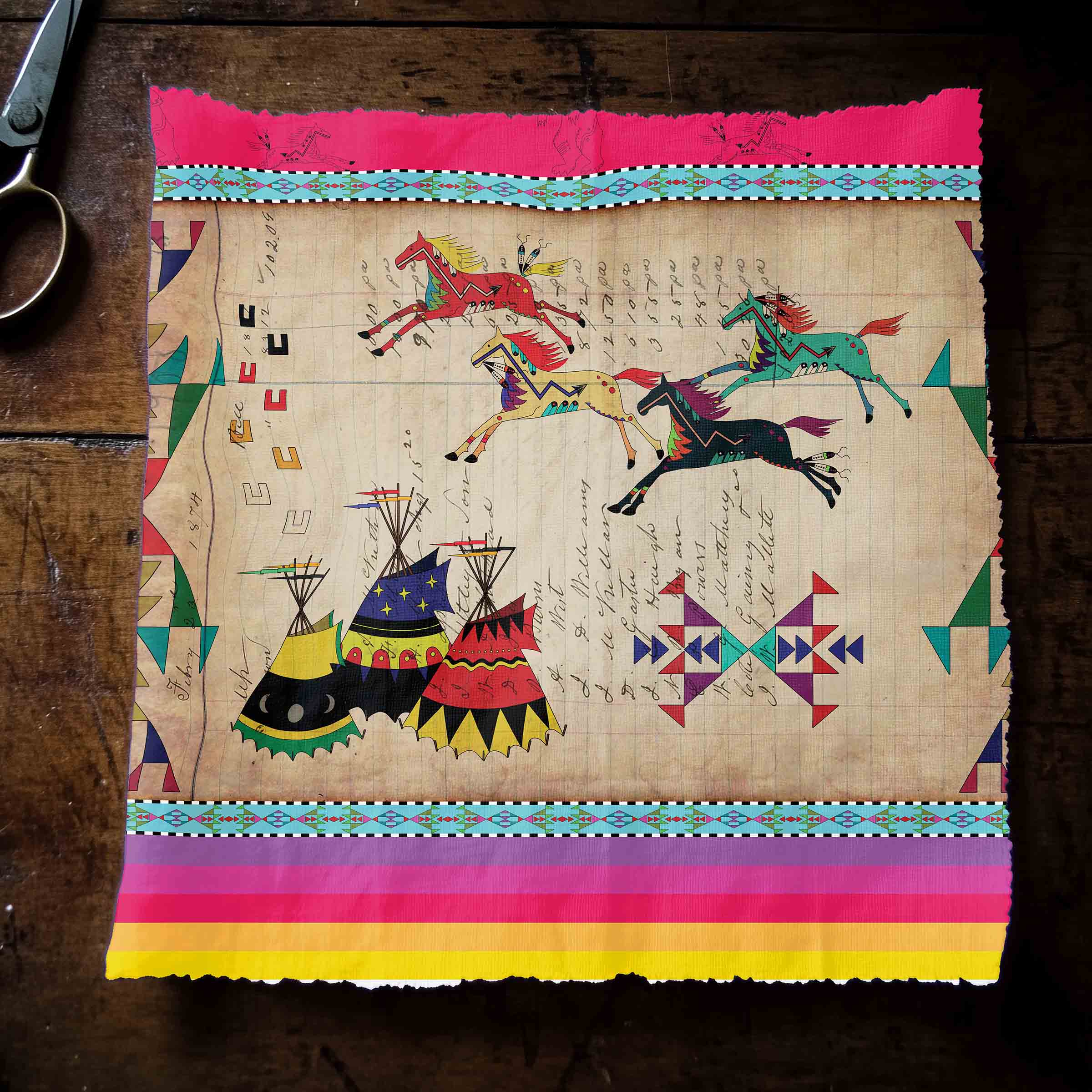 Ledger Horses Running Berry 42 Inch Cotton Poplin Pre Order