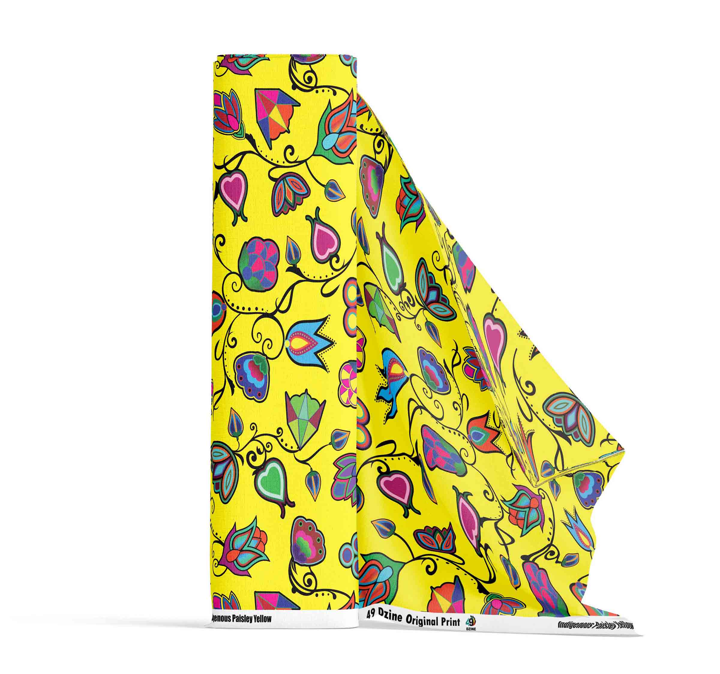 Indigenous Paisley Yellow Satin Fabric By the Yard Pre Order