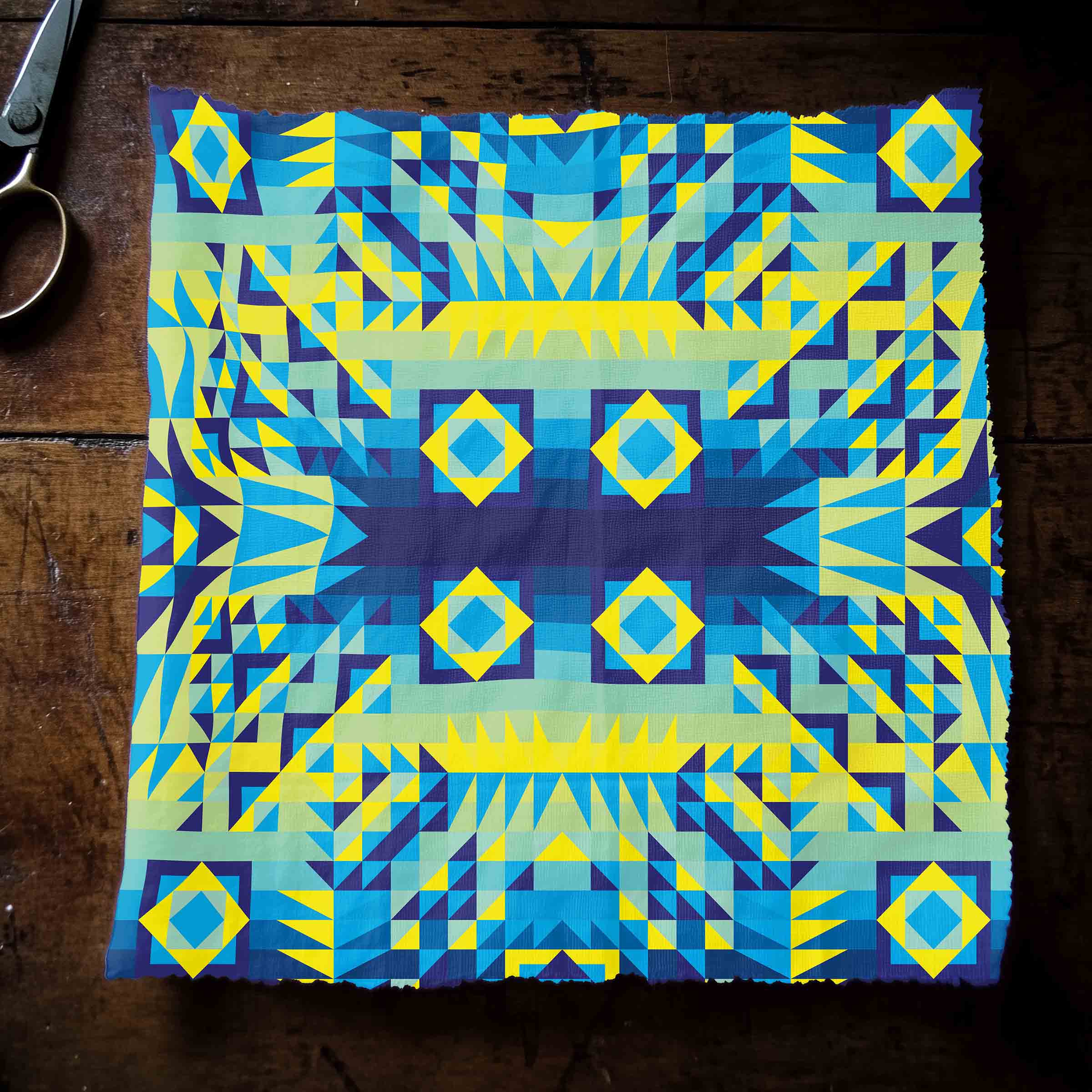 Kaleidoscope Jaune Bleu 42 Inch Cotton Poplin Pre Order
