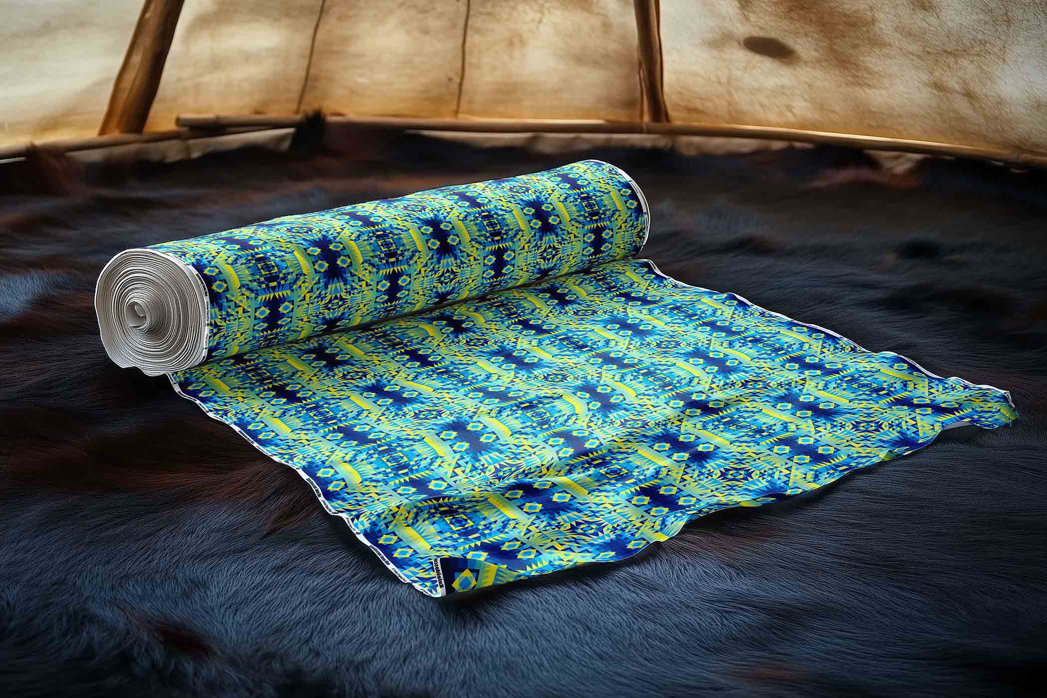 Kaleidoscope Jaune Bleu 42 Inch Cotton Poplin Pre Order